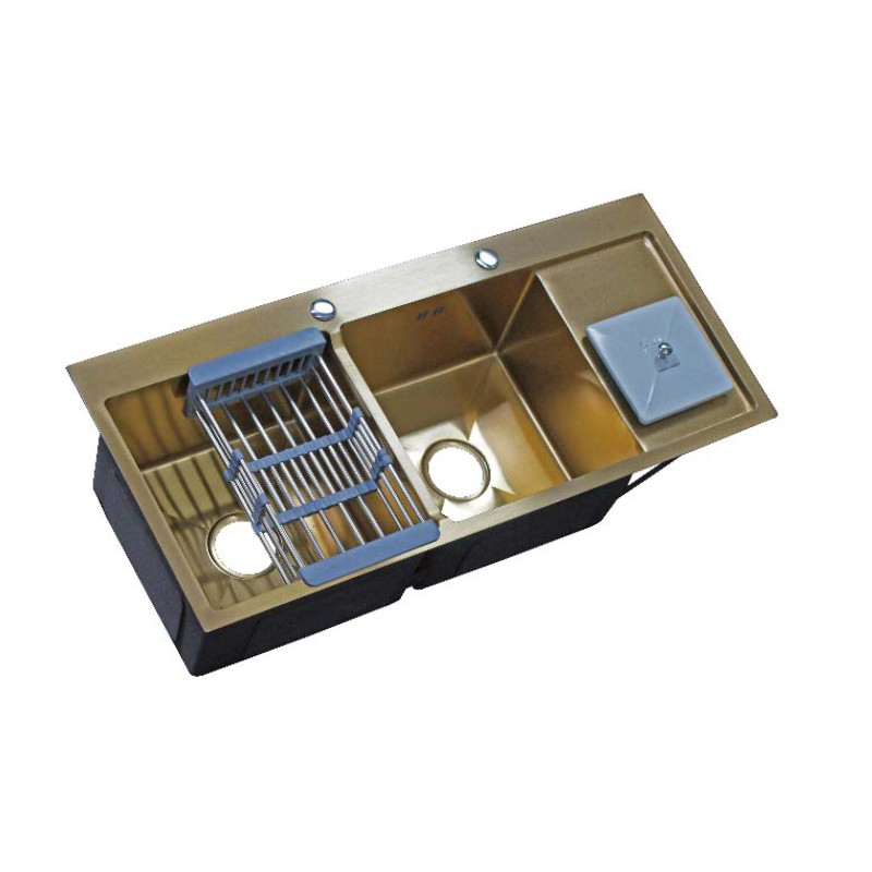 10045G Gold Nano Stainless Steel Sink with ashcan - 副本